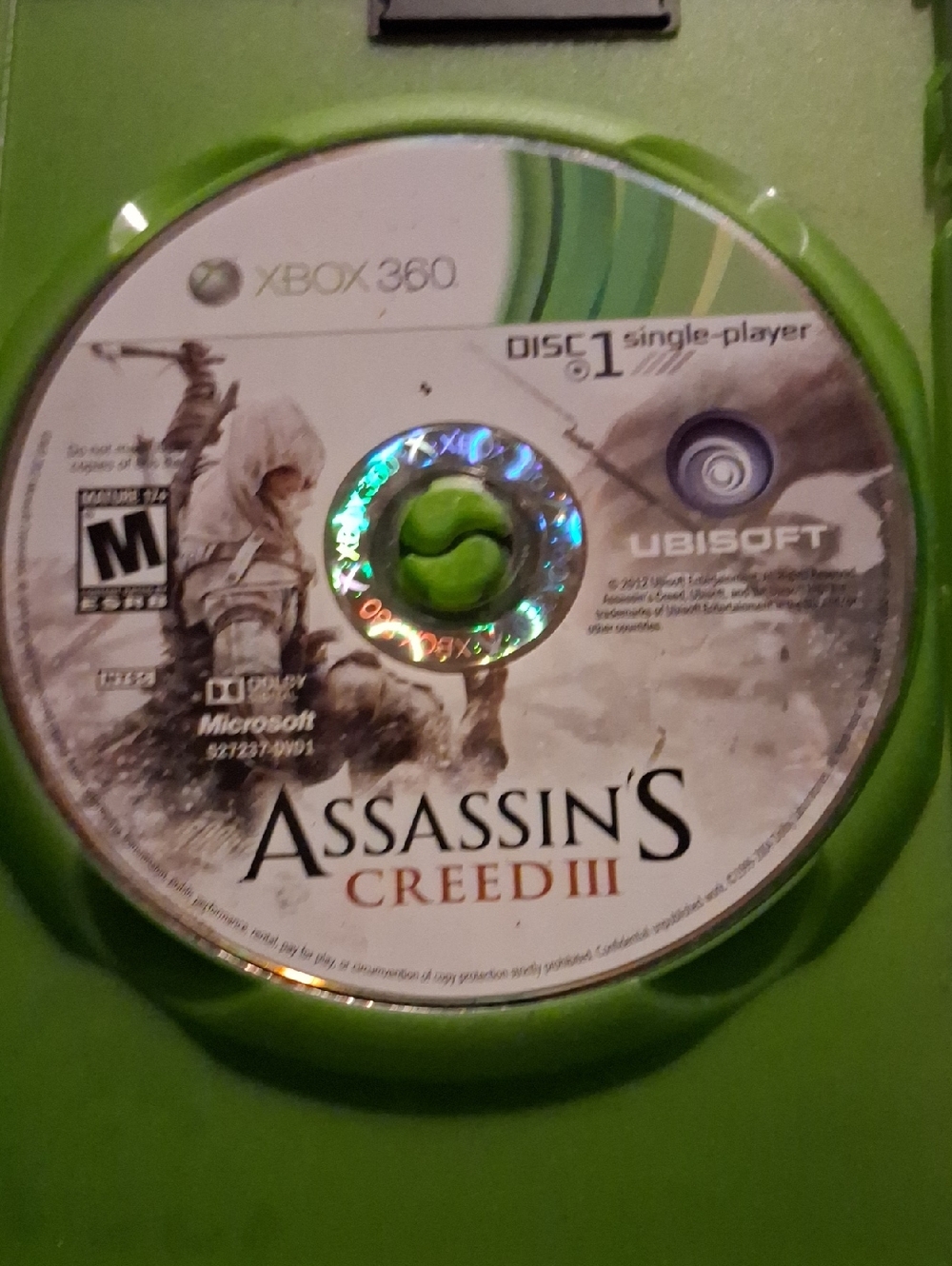 Assassin's Creed III Xbox 360 Game Disc by Ubisoft - White and Gray Artwork